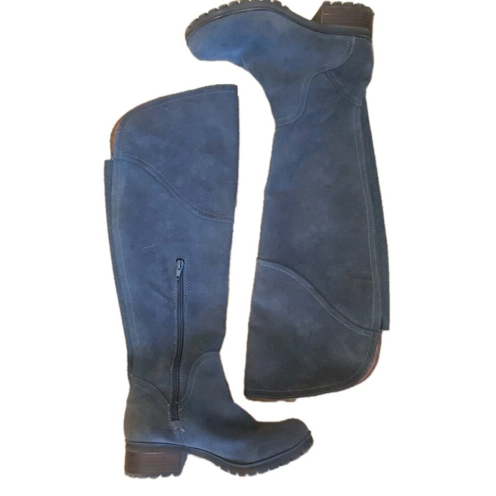 Lucky Brand Harleen Boots Block Heel Knee High Gray Leather Suede  Womens 6.5